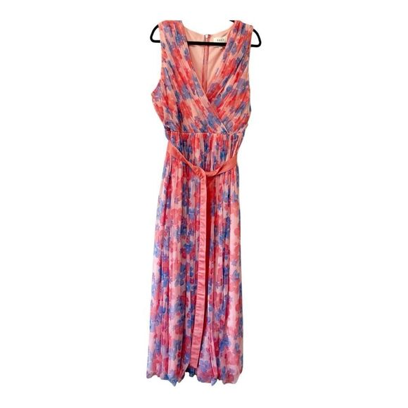 Anaya Wrap Front Chiffon Coral Blue Romantic Tulle Floral Maxi Dress Size 18 - Picture 3 of 10
